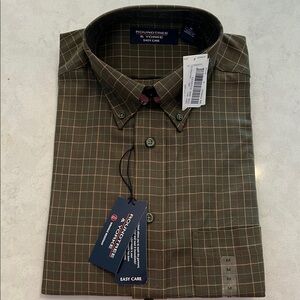 Roundtree & Yorke Casual Button Down Shirt in Green and Brown